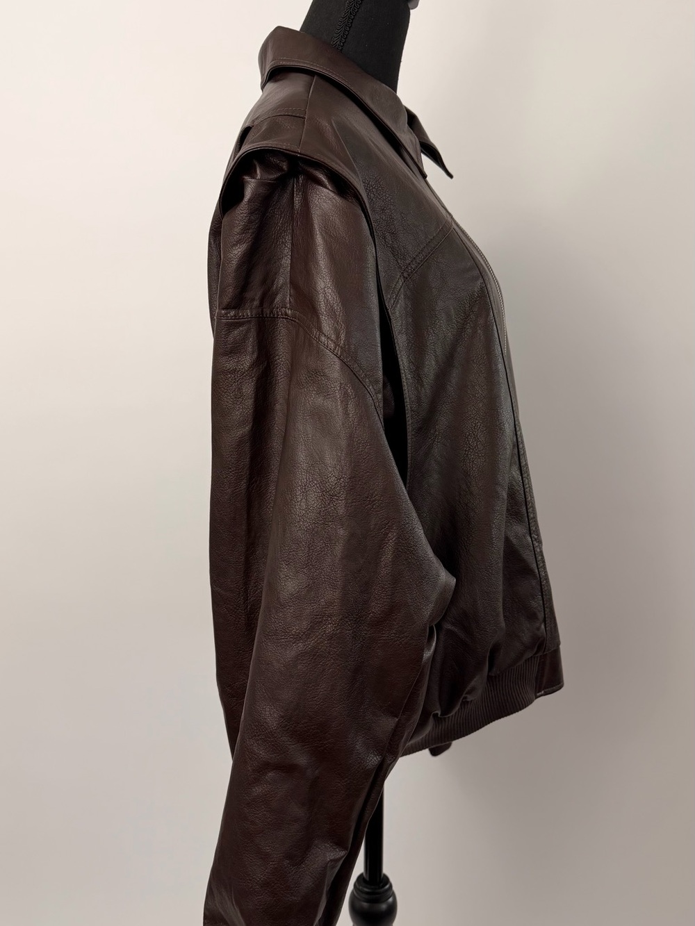 Vegan Leather Bomber Zip-Front Jacket - Picture 4 of 8